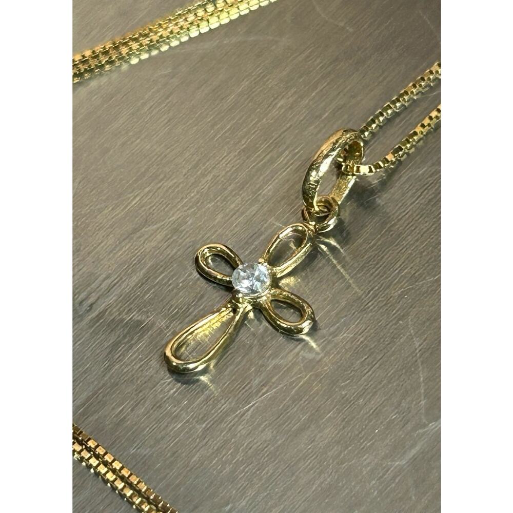 14k solid yellow gold diamond cross pendant box chain necklace fine jewelry